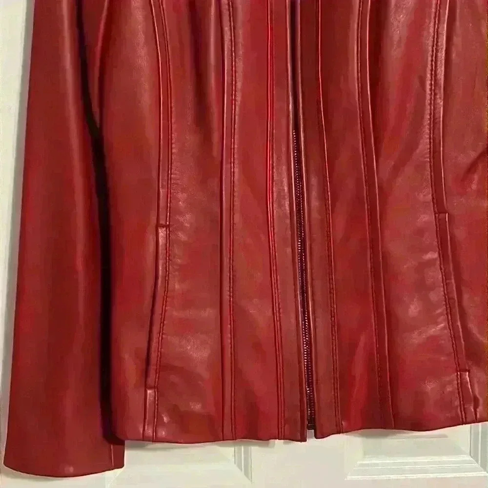 Jones New York Red genuine  Leather Blazer/Jacket coat fitted size small - Picture 3 of 12